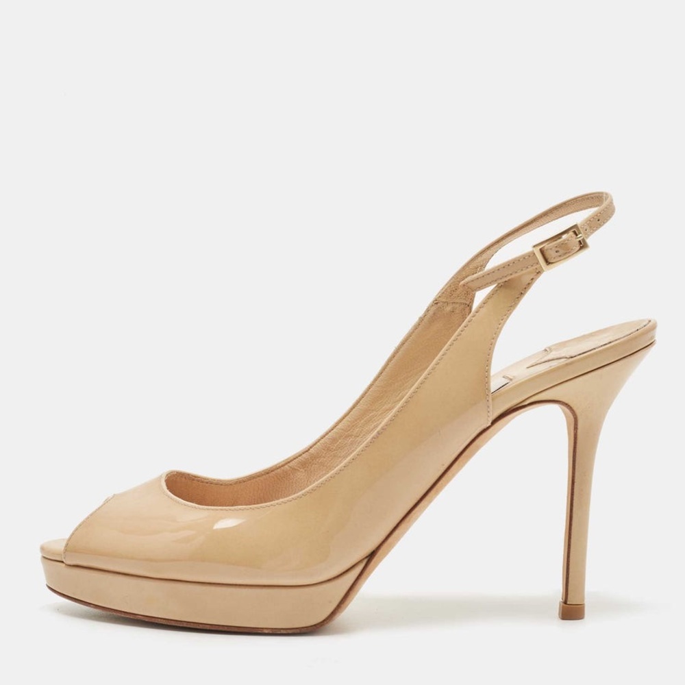 Jimmy Choo Beige Patent Slingback Heels
